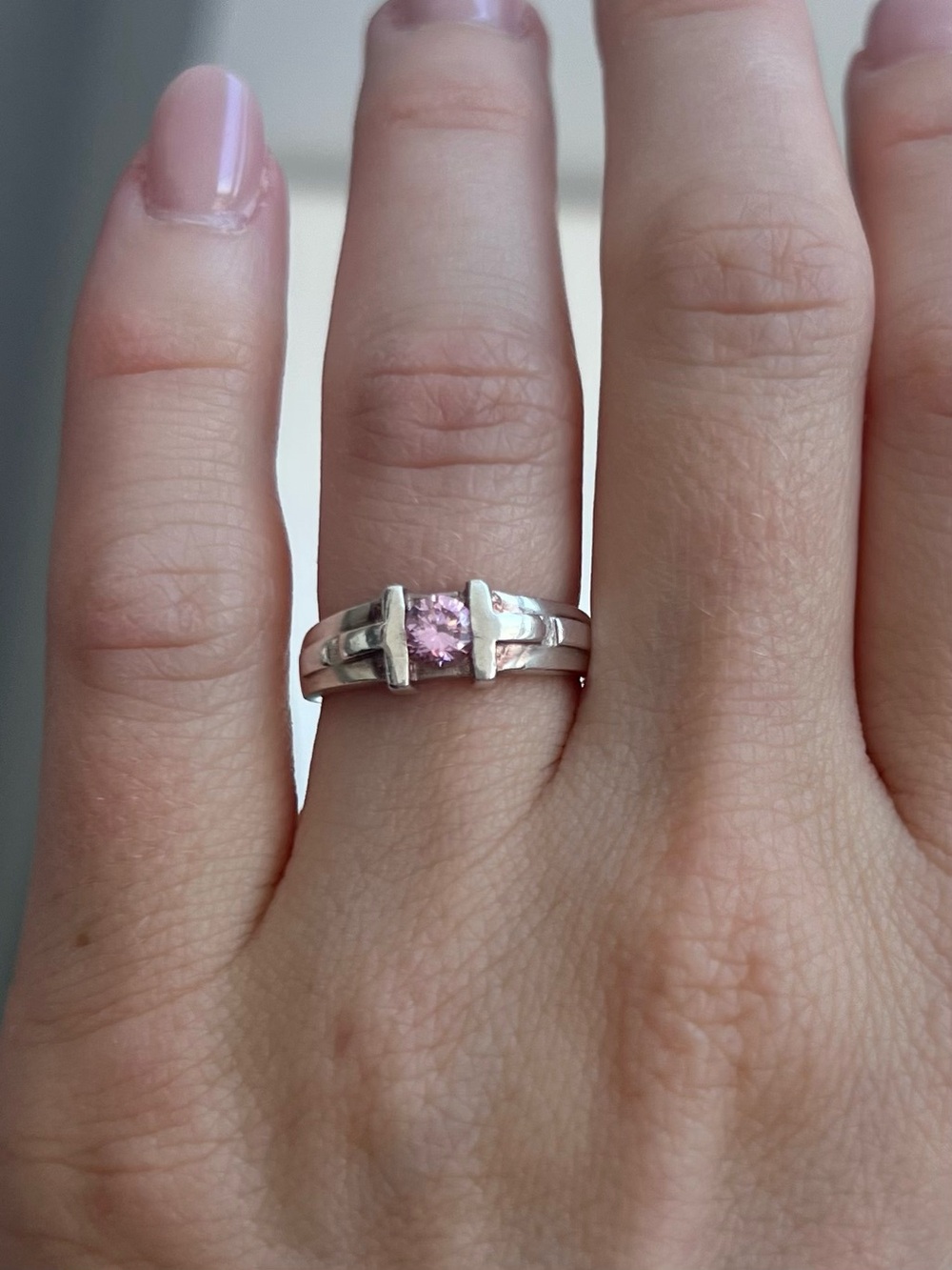 Vintage 925 Sterling Silver Ring with Pink Stone